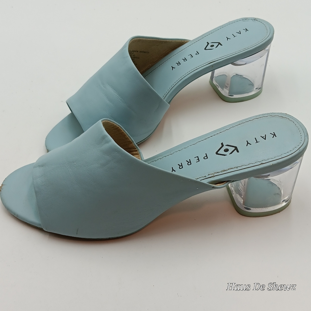 Katy Perry Collections Light Blue Slide Sandal with Clear Block Heel